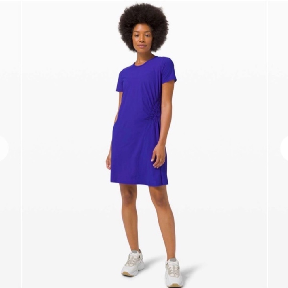 Lululemon Seek Sun Dress Lazurite Royal Blue Size 8 UV Protection Ruched